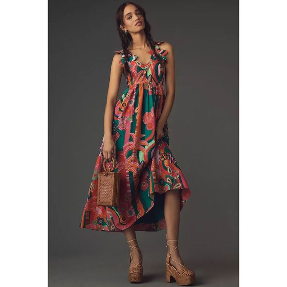 Farm Rio Dresses & Skirts - NWT Farm Rio X Anthropologie Pleated Palm Floral Midi Dress Multicolor $238